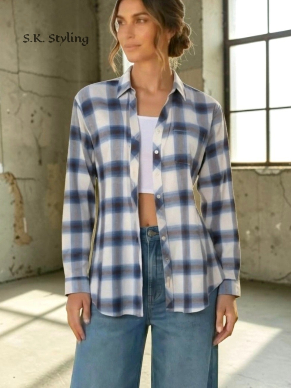 Weatherproof Vintage Stretch Button up Plaid Flannel Shirt / Shacket Women's XL